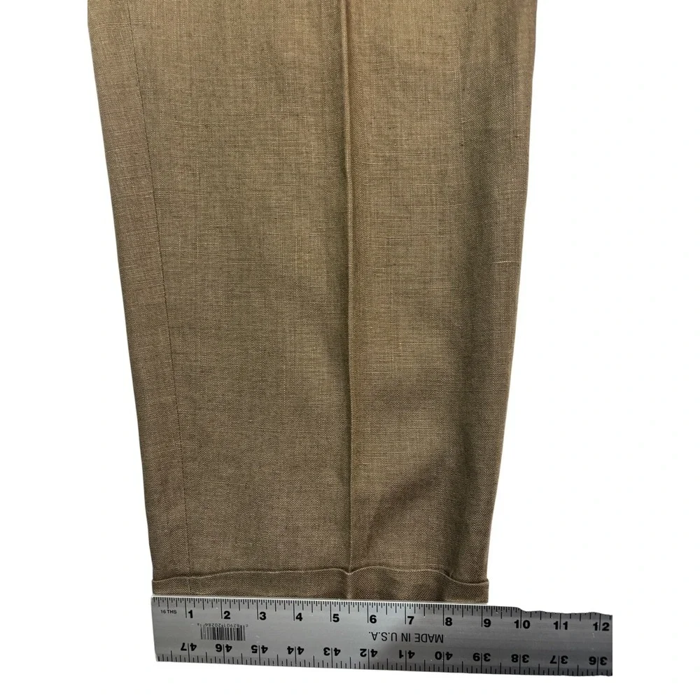 vtg 90s Brown Linen Pants 38x30 High Waisted Pleated Cuffed Relaxed Trousers